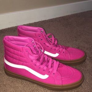 VANS HIGHTOP PINK AND BROWN BOTTOMS
